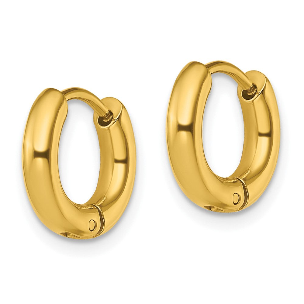 Stainless Steel Polished Yellow IP-plated 3mm Hinged Hoop Earrings