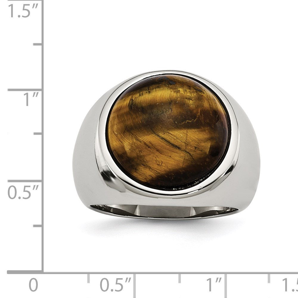 Stainless Steel Polished Tiger's Eye Ring Size - 9