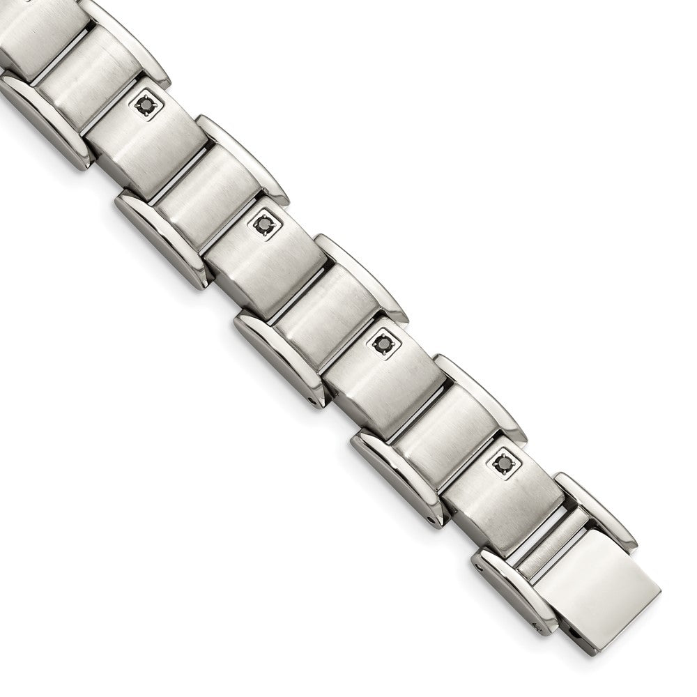 Stainless Steel Brushed and Polished with Black Diamonds 8.5in Bracelet 8.5 inches