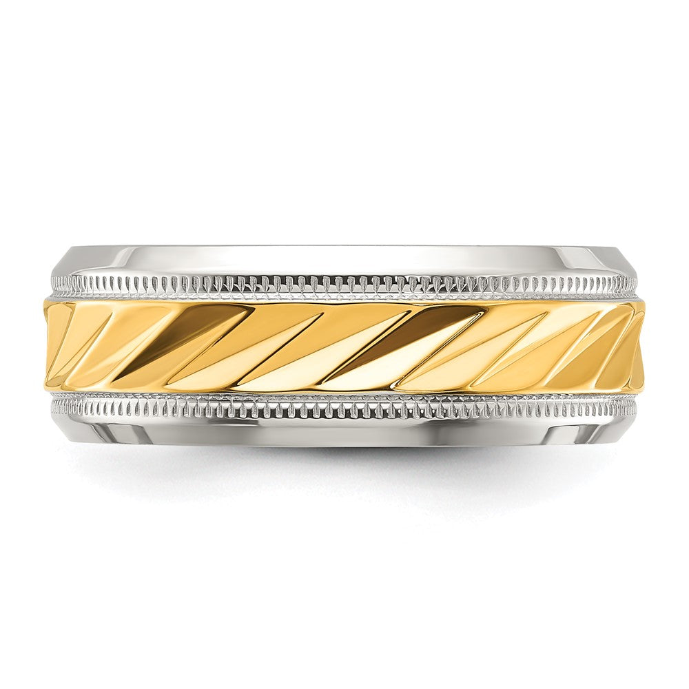 Chisel Stainless Steel Polished with Yellow IP-plated Grooved Center 8mm Band Size - 8.5