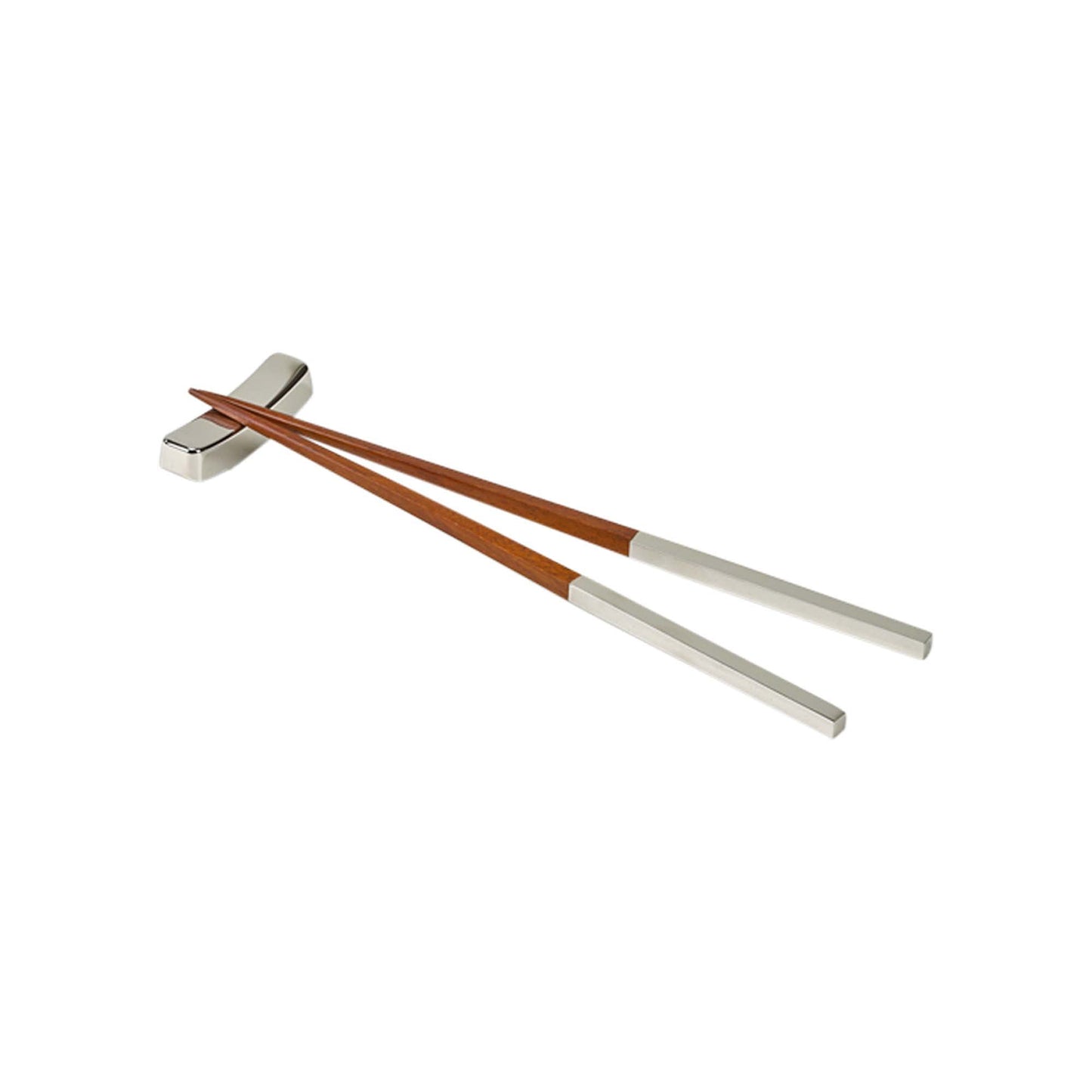 Contemporary Home Living Set of 2 Wooden Chopsticks with Rectangular Metal Rest