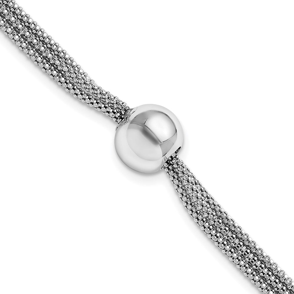 Sterling Silver RH-plt Polished 3-Strand Bead w/2in ext. Bracelet 9  inches