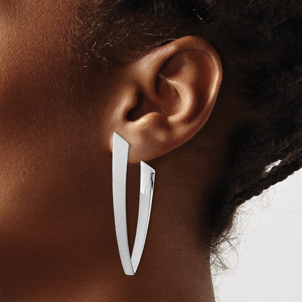 Sterling Silver Rhodium-plated Sand-finish Post Dangle Earrings