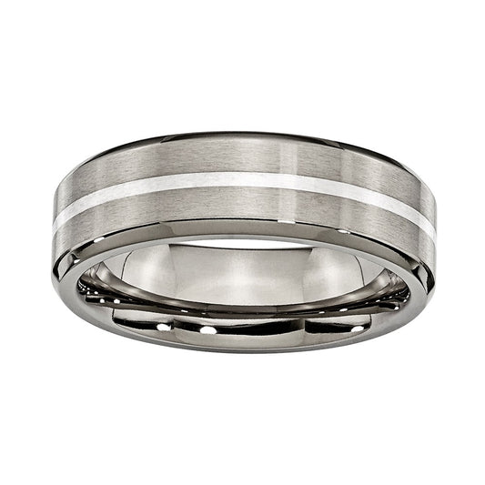 Titanium 7mm Silver Inlay Comfort-fit Band