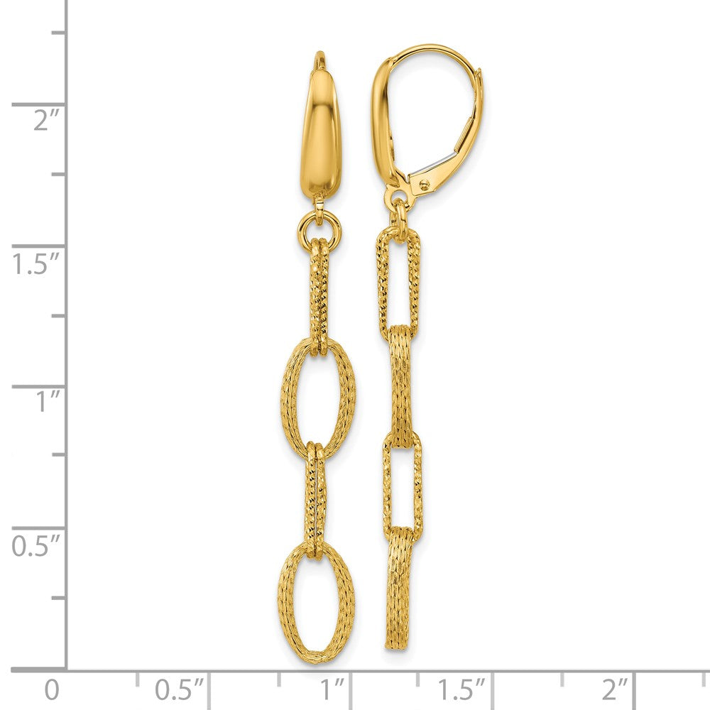 14K Polish/Texture/Dia-cut Fancy Oval Link Dangle Earrings