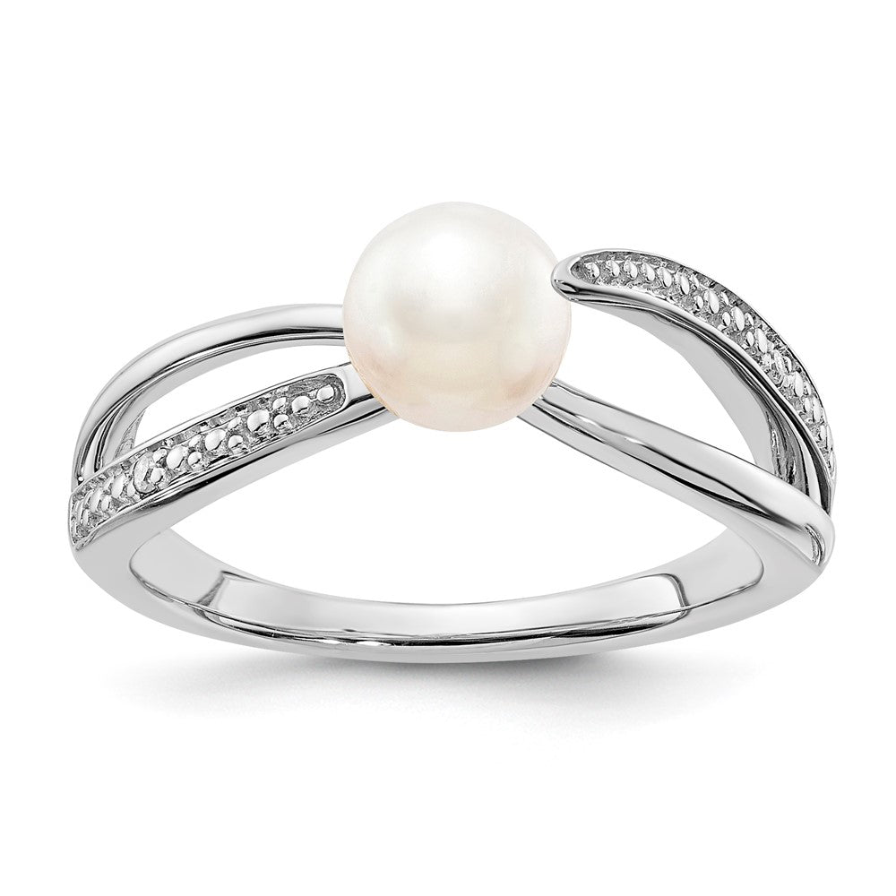 Sterling Silver Pearl & Diamond Ring