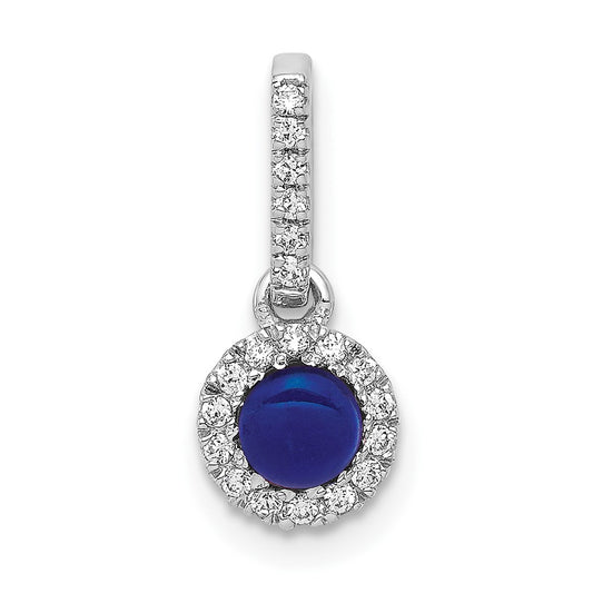 14k White Gold Diamond and Cabochon .47 Sapphire Halo Pendant