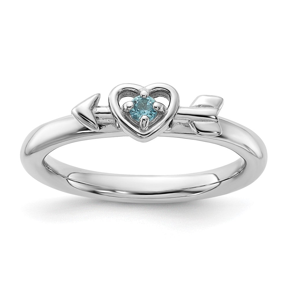 Sterling Silver Stackable Expressions Rhodium-plated Blue Topaz Heart with Arrow Ring Size -9