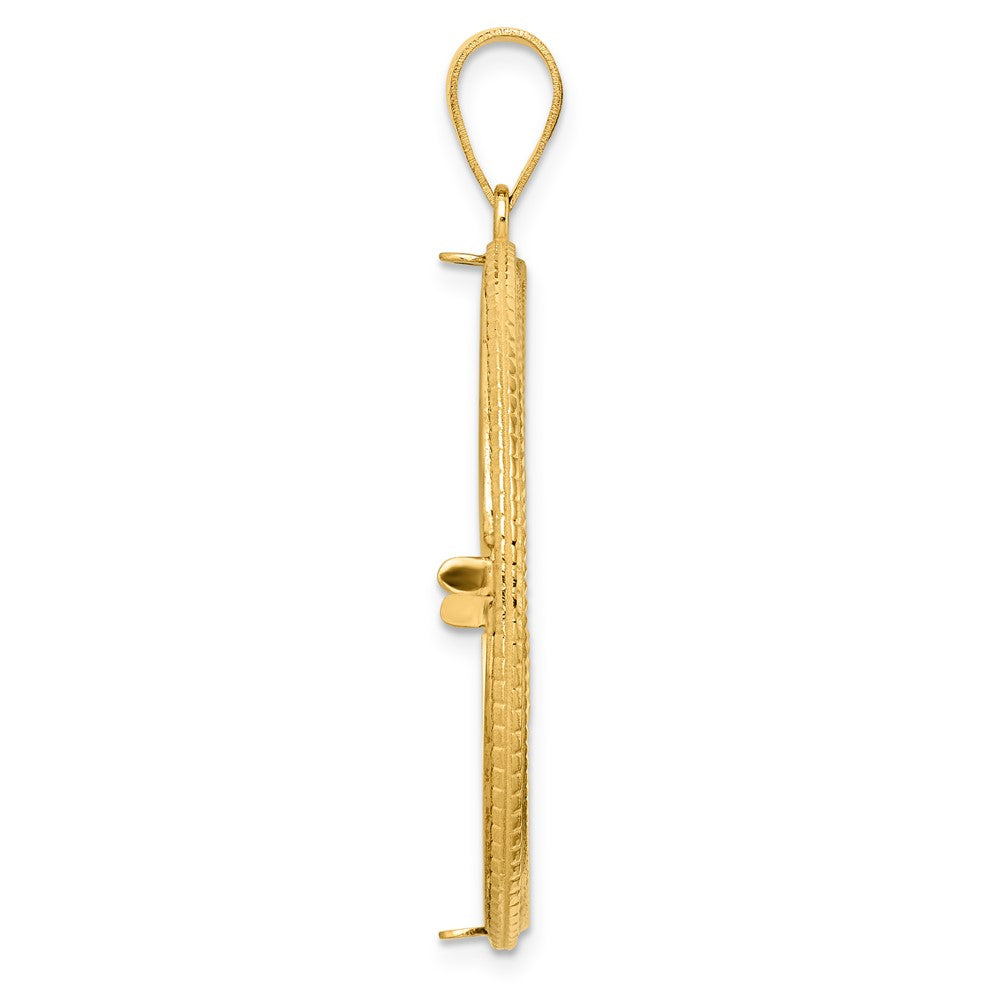 14k Diamond Cut Squares with 32.0mm Prong Coin Bezel Pendant