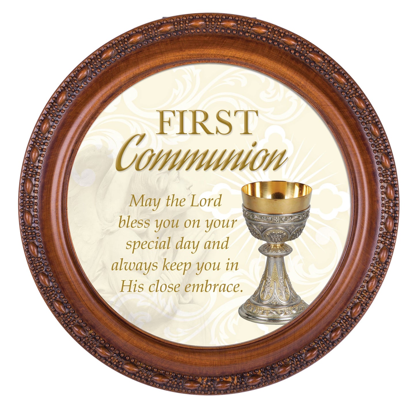FIRST COMMUNION Sentiment White Round Keepsake Resin Box