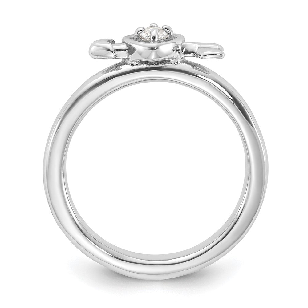 Sterling Silver Stackable Expressions Rhodium-plated White Topaz Heart with Arrow Ring Size -5