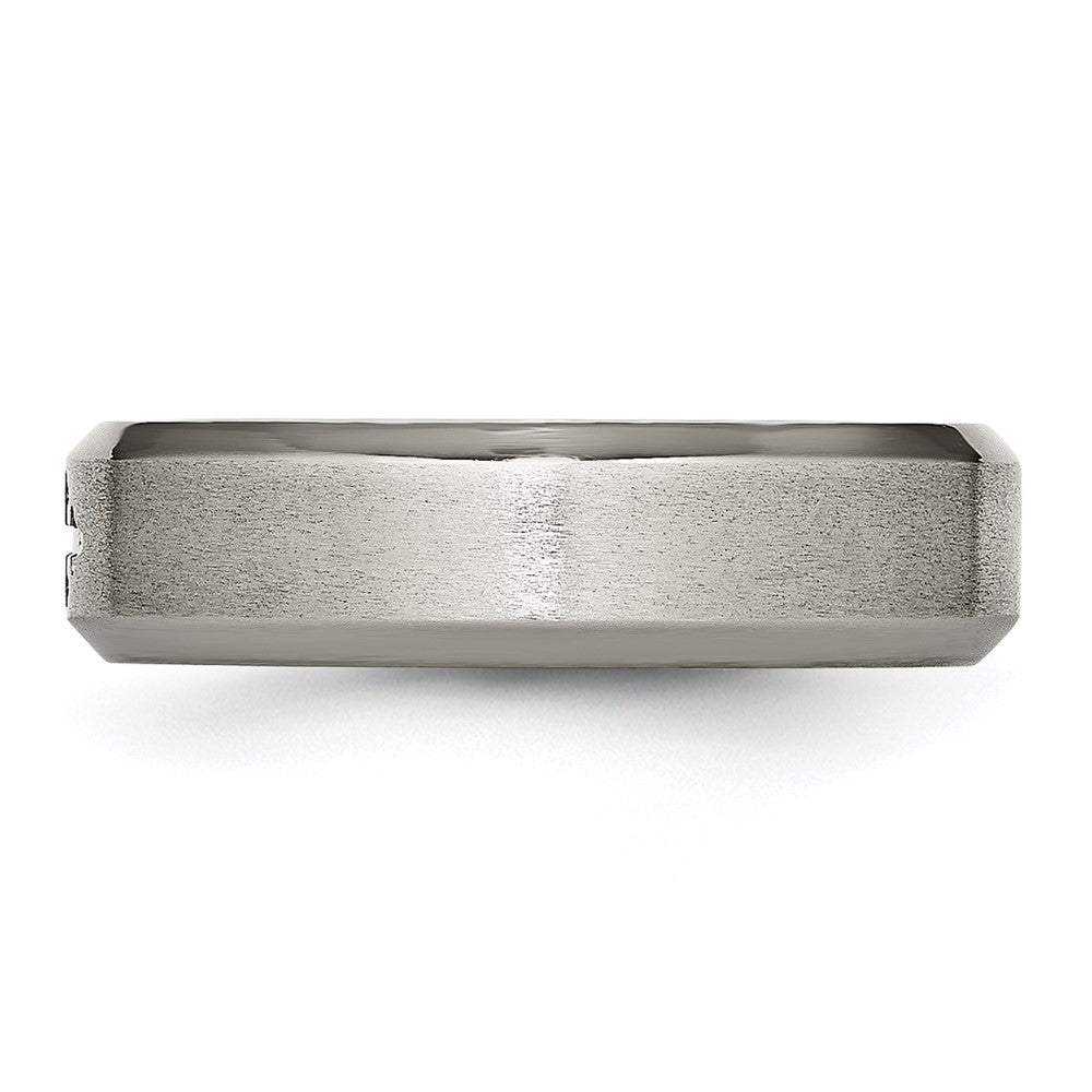 Titanium Brushed Center Cross Design 6mm Beveled Edge Band Size - 12.5