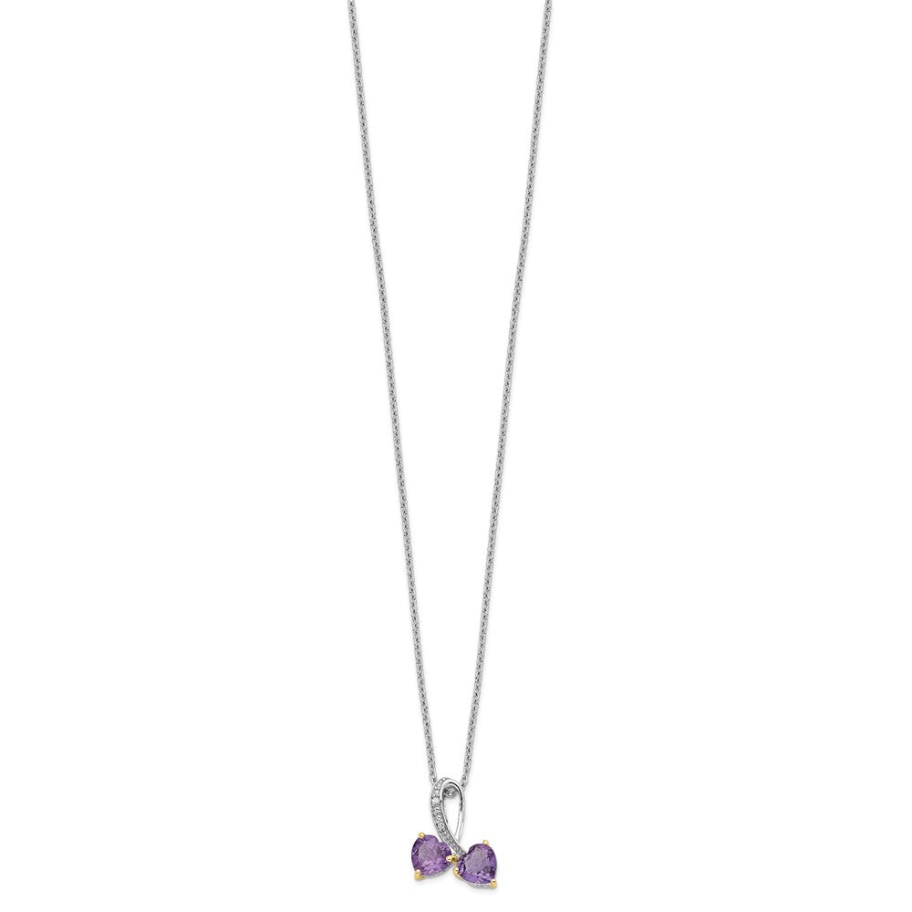 Brilliant Gemstones Sterling Silver with 14K Accent Rhodium-plated Amethyst and Diamond Heart 18 Inch Necklace with 2 Inch Extender 17 Inches