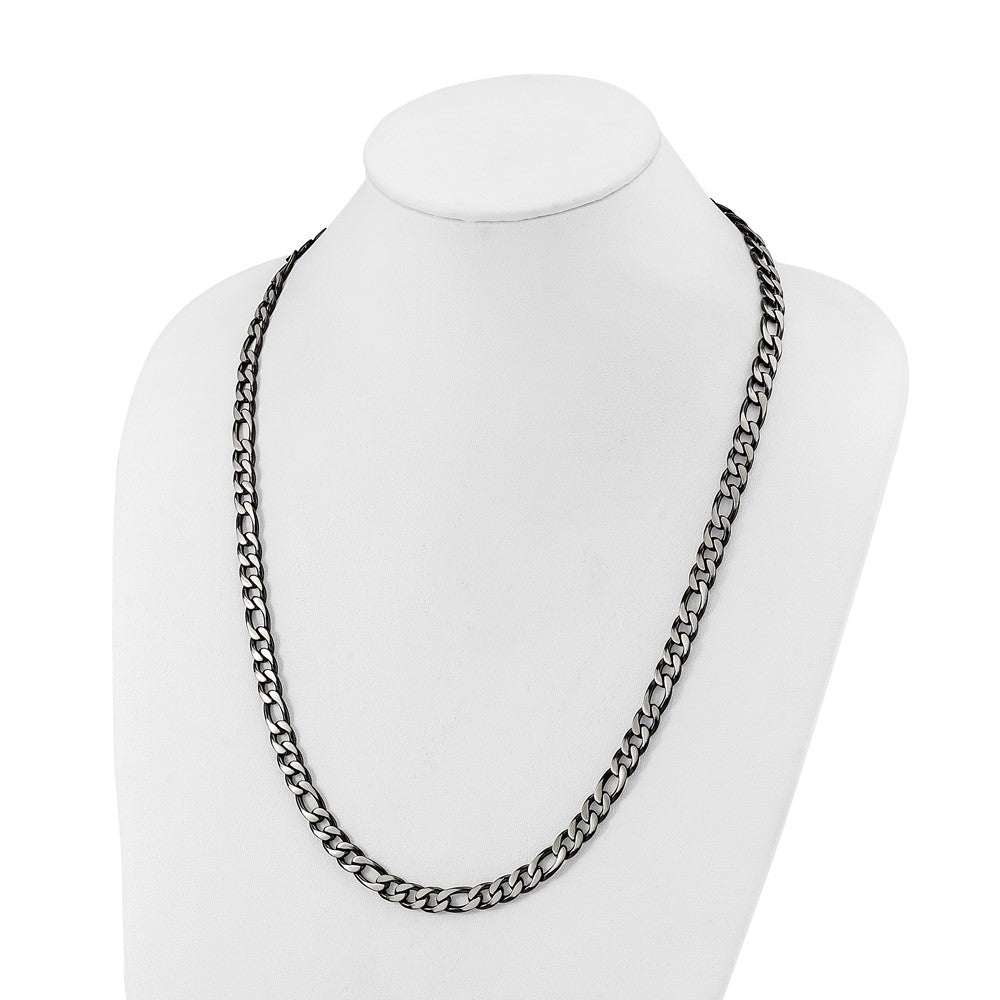 Stainless Steel Brushed and Polished Black IP 7.5mm Figaro 26in Necklace