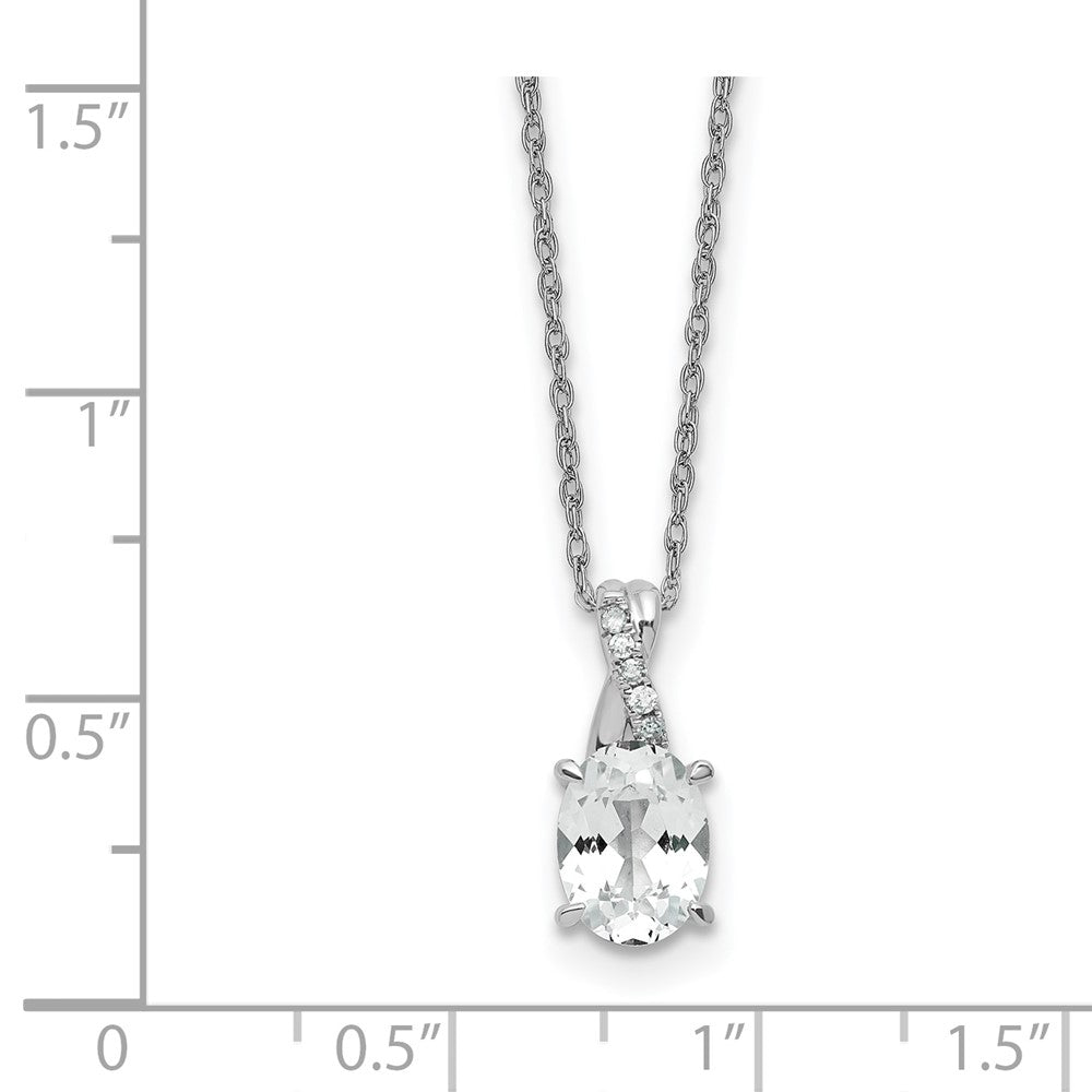 Sterling Silver 8x6 Oval Cr. White Sapph & Diamond Pendant w/Chain