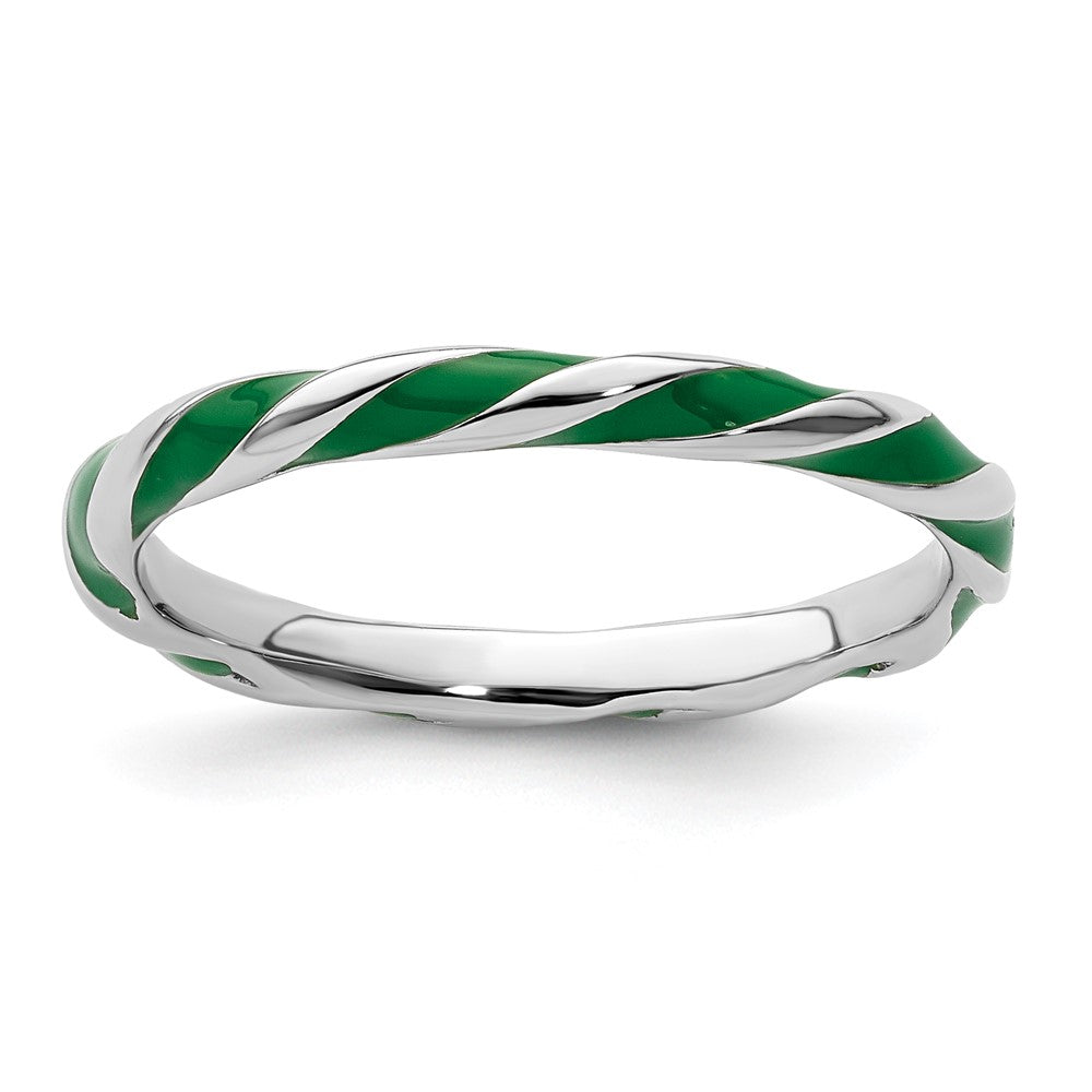 Sterling Silver Stackable Expressions Twisted Green Enameled Ring Size -6