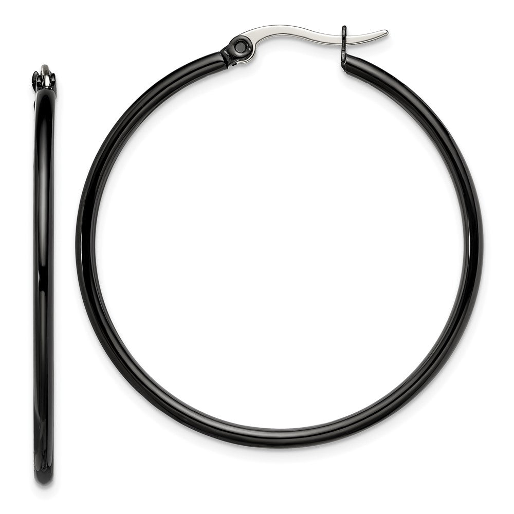 Stainless Steel Polished Black IP-plated 40mm Diameter Hoop Earrings