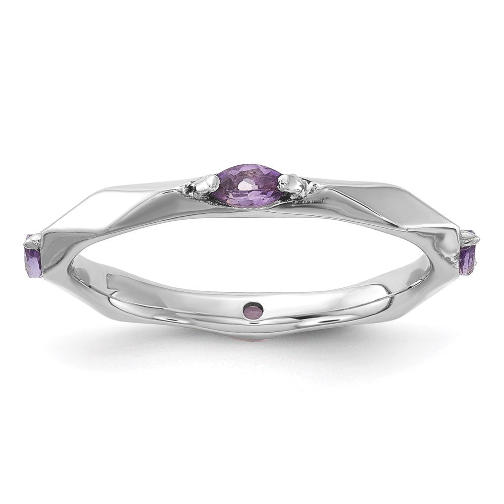 Sterling Silver Stackable Expressions Rhodium-plated Amethyst Ring Size -10