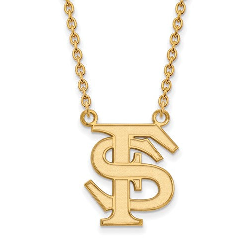 Sterling Silver Gold-plated LogoArt Florida State University F-S Large Pendant 18 inch Necklace QGP016FSU-18