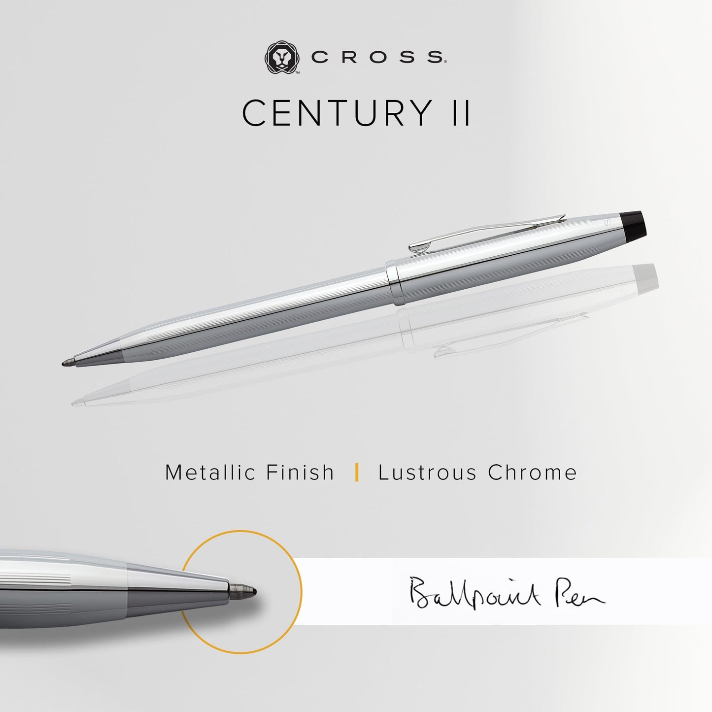 Cross Century II Refillable Ballpoint Pen, Medium Ballpen, Includes Premium Gift Box - Lustrous Chrome