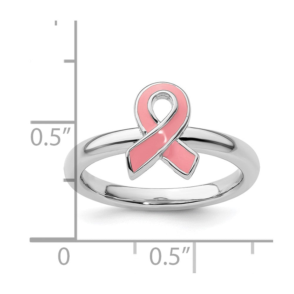 Sterling Silver Stackable Expressions Pink Enameled Awareness Ribbon Ring Size -5