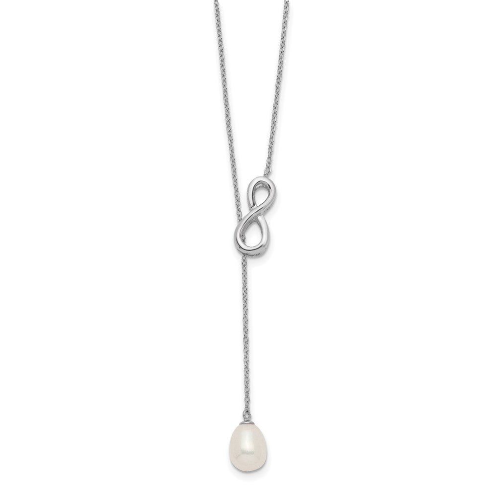 Sterling Silver Rhodium-plated 7-8mm White Teardrop Freshwater Cultured Pearl Infinity Lariat Drop 24 inch Necklace 24 Inches