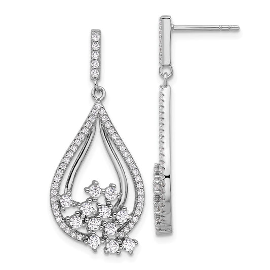 Sterling Silver Rhodium-plated Fancy CZ Dangle Earrings