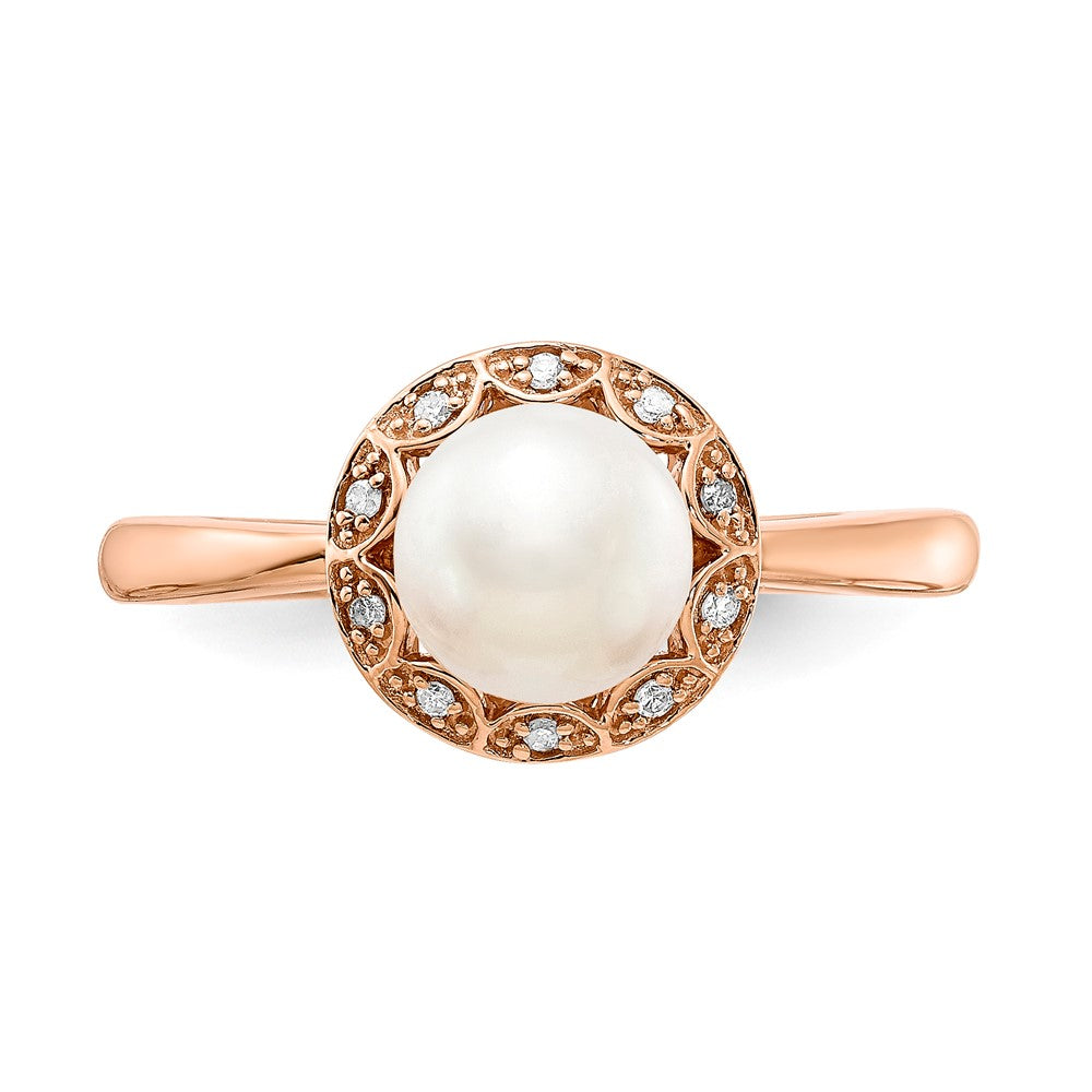 10k Rose Gold Pearl & Diamond Ring