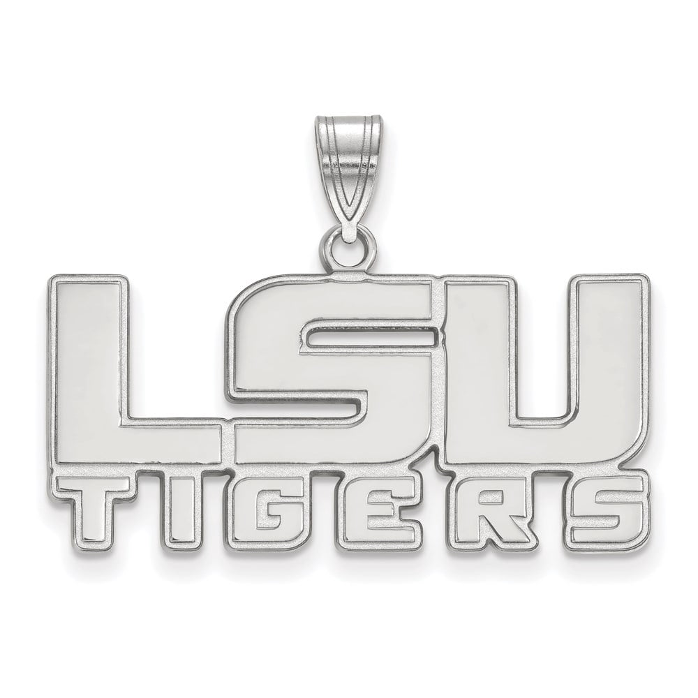 Sterling Silver Rhodium-plated LogoArt Louisiana State University L-S-U Tigers Medium Pendant Q-SS043LSU