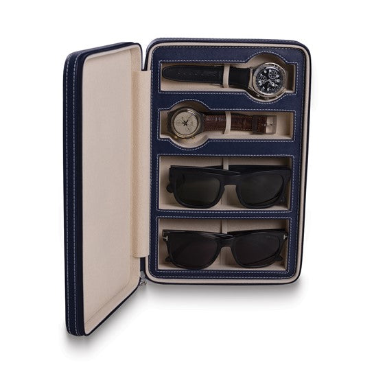 Bey Berk Francis Blue Leather Two Watch and Two Sunglass Travel Case