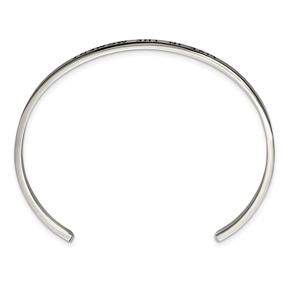 Stainless Steel Polished Enamel/Crystal IN THE MOMENT 3mm Cuff Bangle 7 inches