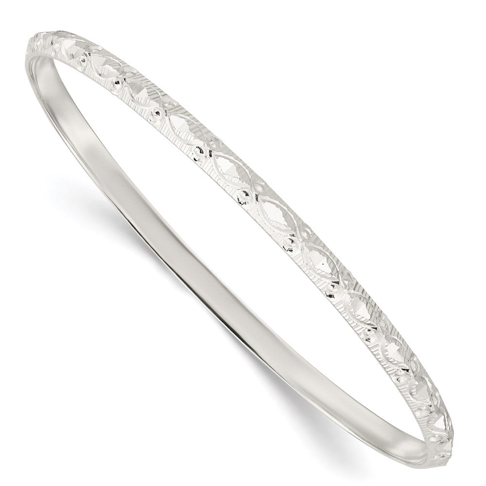 Sterling Silver Diamond Cut Patterned Slip-on Bangle 8 inches