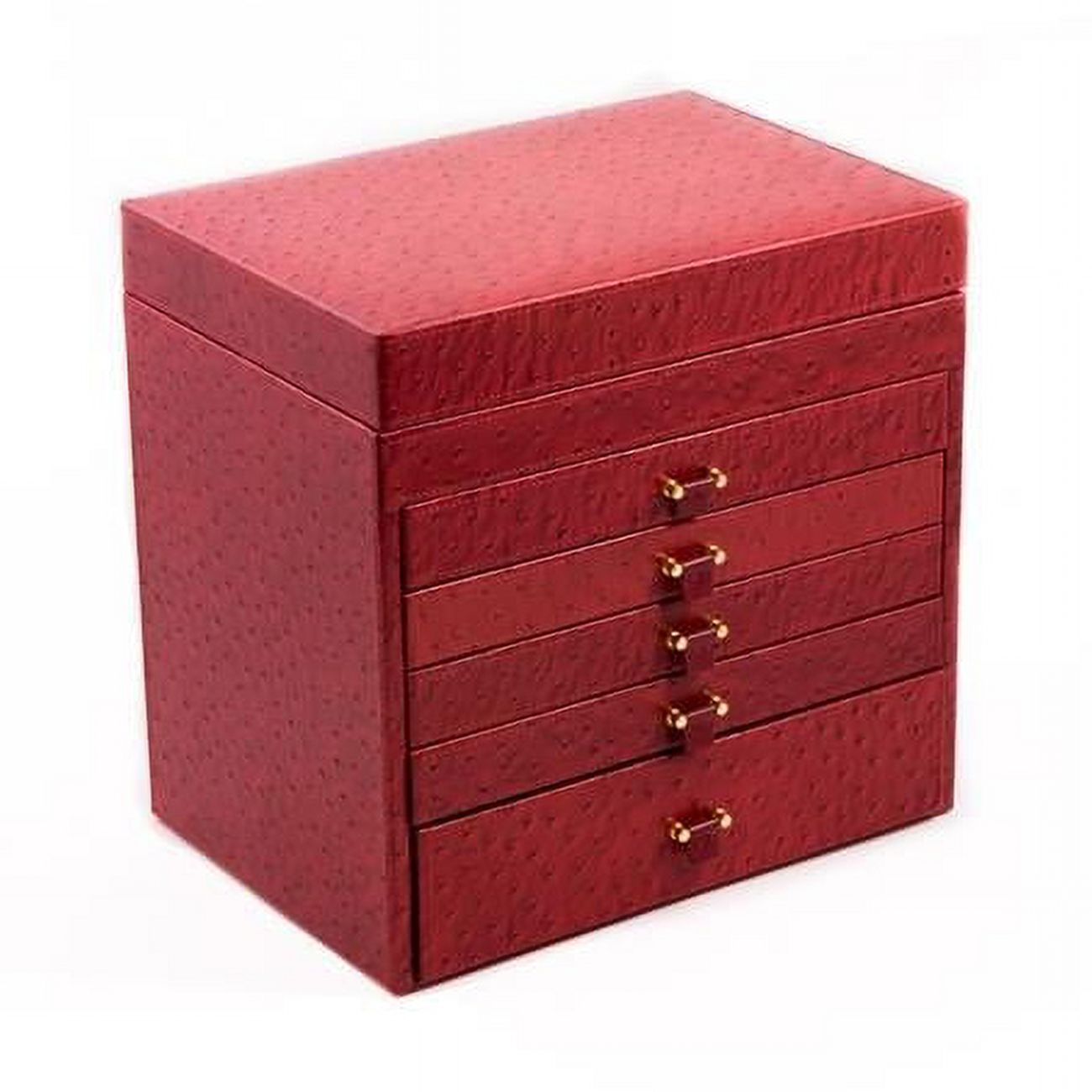 Bey-Berk International BB589RED Red Ostrich Leather Jewelry Chest