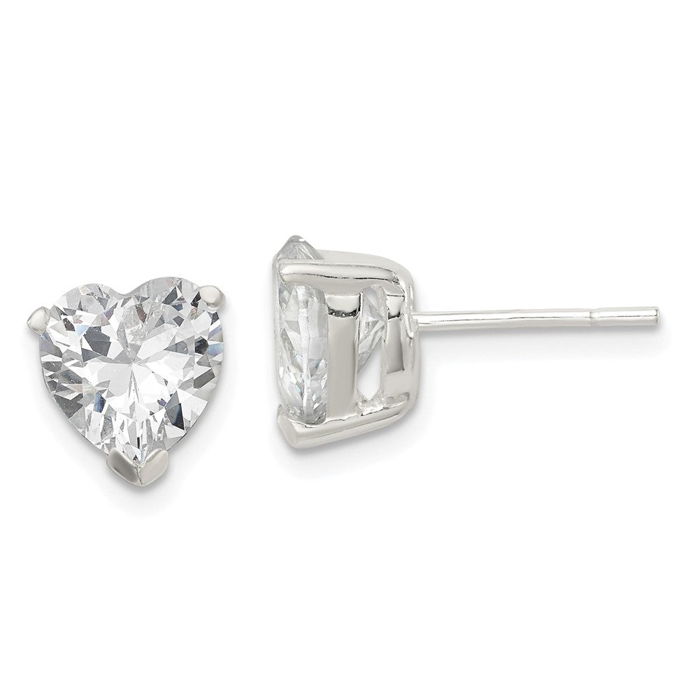 Cheryl M Sterling Silver Rhodium-plated and Rose Gold-plated Accent Heart Brilliant-cut CZ Stud Post Earrings