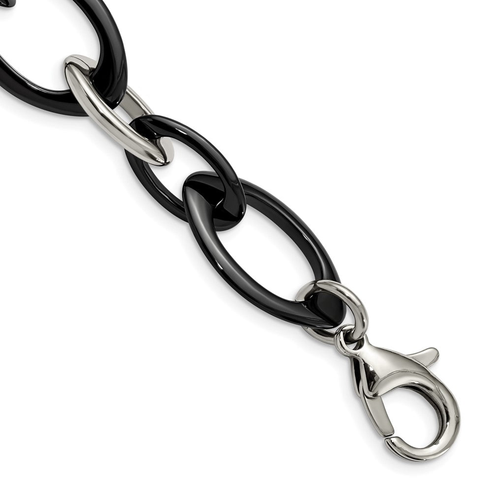 Stainless Steel Polished w/Black Ceramic 8in Bracelet 8 inches