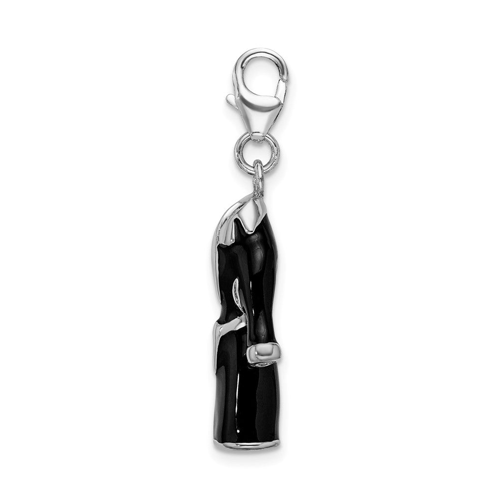 Amore La Vita Sterling Silver Rhodium-plated Polished 3-D Black Enameled Robe Charm with Fancy Lobster Clasp