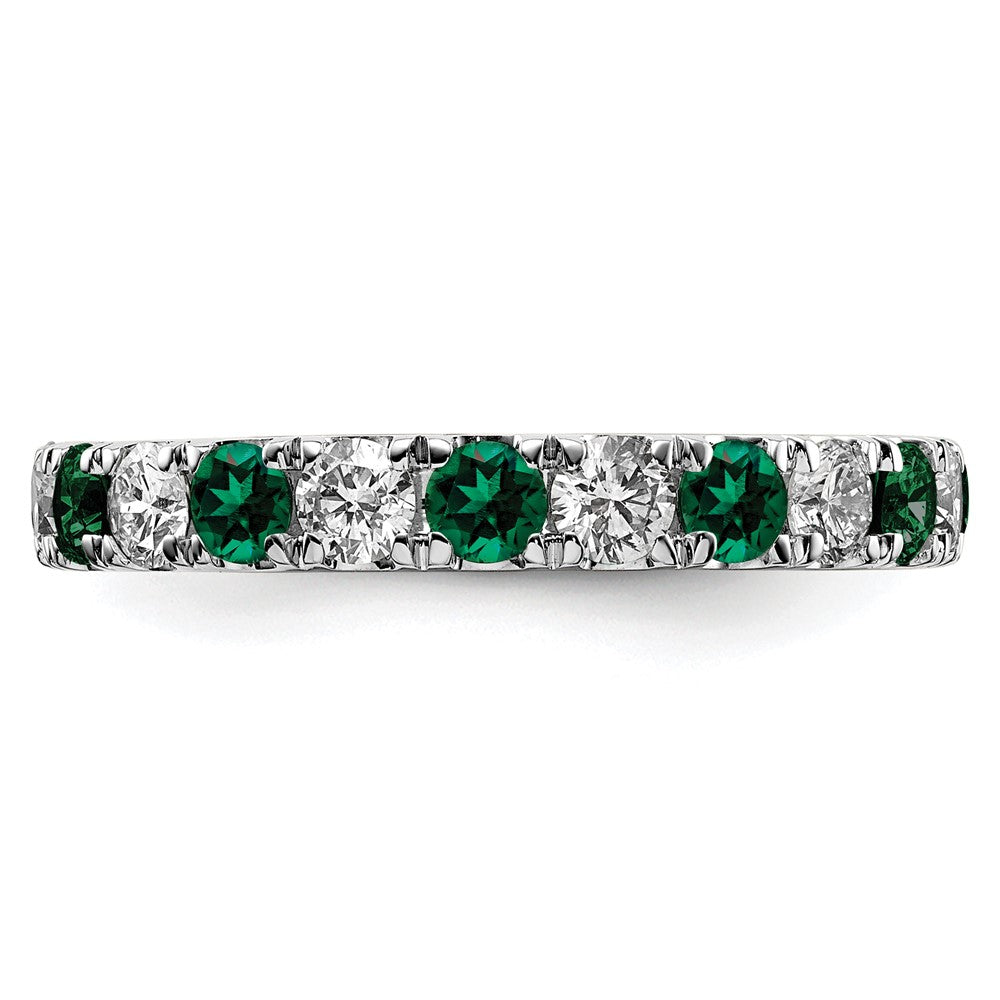 14k White Gold 1 1/5 carat Lab Grown Diamond VS/SI+ G+ and Lab Created Emerald Size 7 Eternity Band