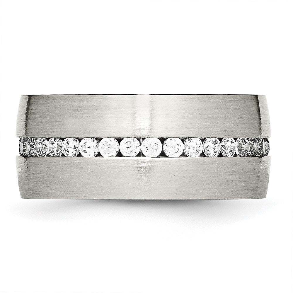 Stainless Steel Brushed and Polished w/CZ 10mm Band Size - 7