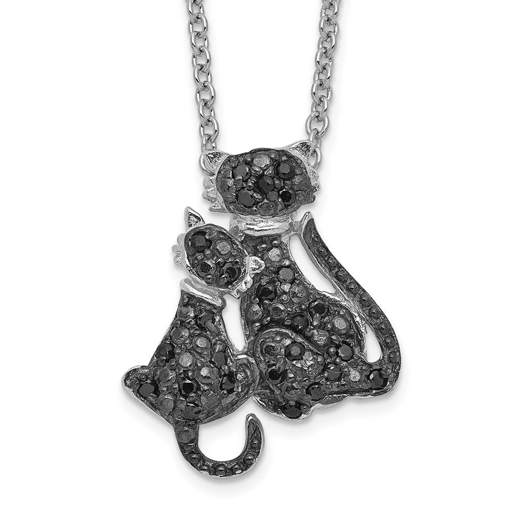 Cheryl M Sterling Silver Rhodium-plated with Black Rhodium Accent Brilliant-cut Black CZ Cats 18 Inch Necklace 18 Inches