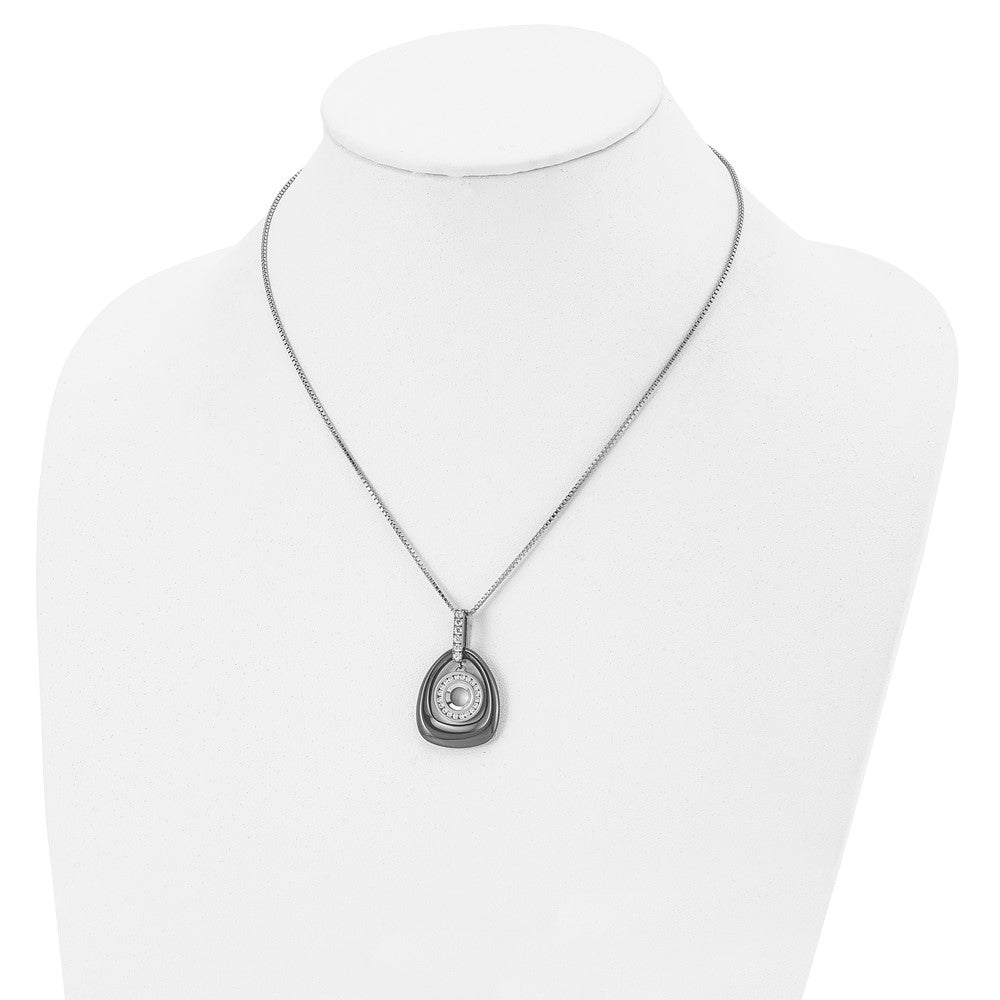 Polished Ceramic w/CZ Titanium Pendant on Steel 18in Necklace