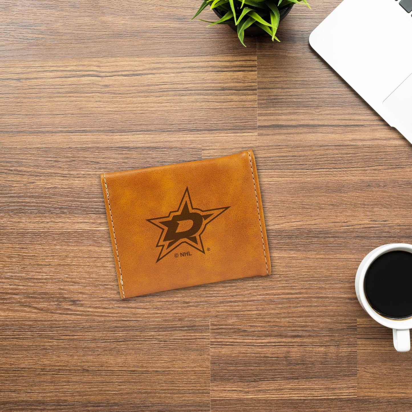 Hockey Rico Industries Dallas Stars Brown Laser Engraved Trifold Laser Engraved Tri-Fold Wallet - Men's Accessory