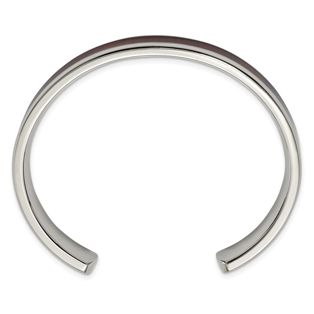 Stainless Steel Polished w/Red/Orange Koa Wood Inlay Bangle 7 inches