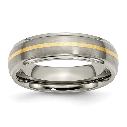 Titanium 14k Gold Inlay 6mm Brushed and Polished Band