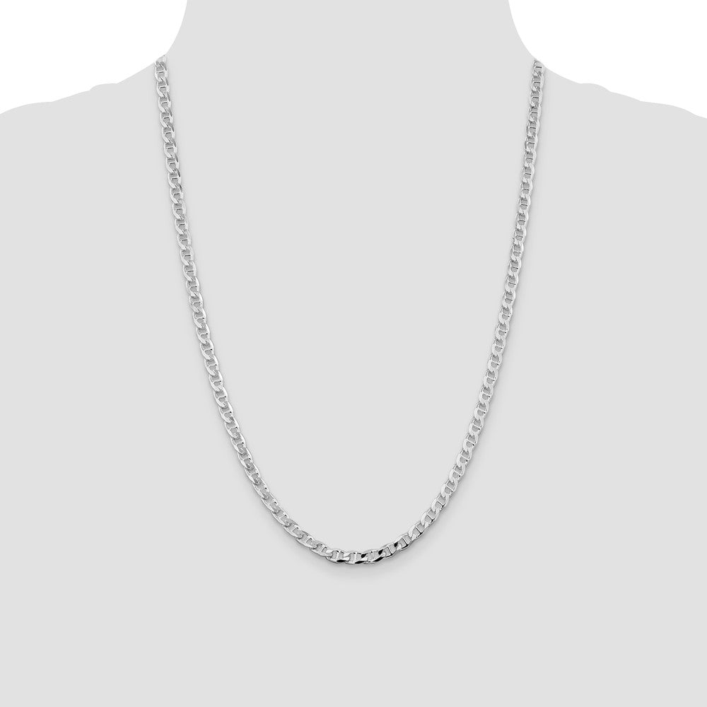 Sterling Silver Rhodium-plated 4.65mm D/C Flat Anchor Curb Chain 24 Inches