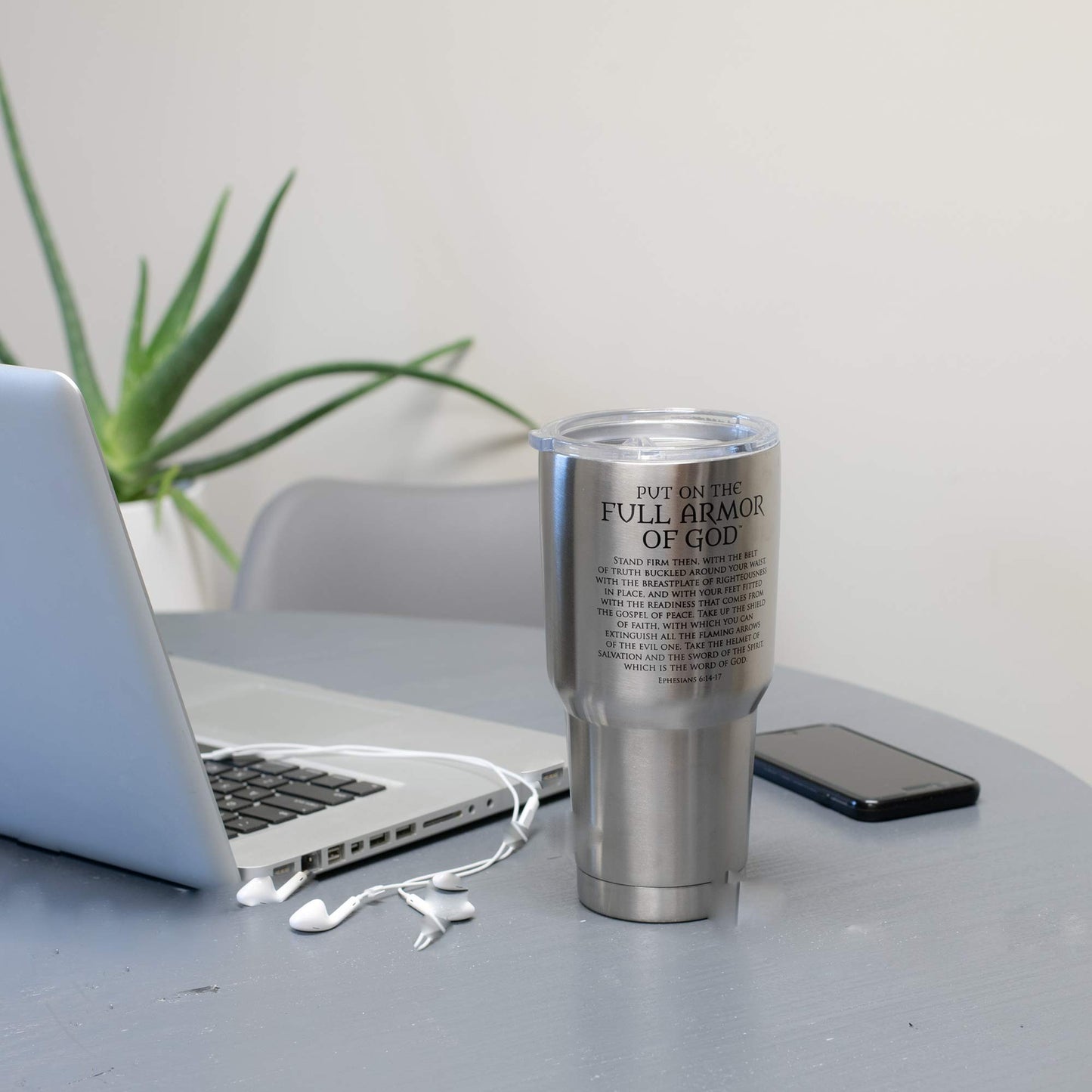 30 Ounce Stainless Steel Armor of God Travel Tumbler with Lid