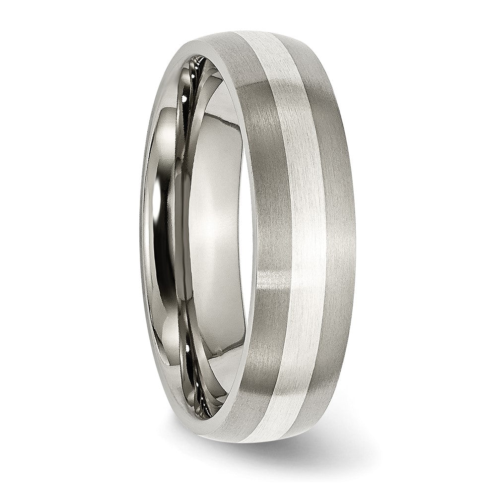 Titanium Brushed w/Sterling Silver Inlay 6mm Band Size - 12.5