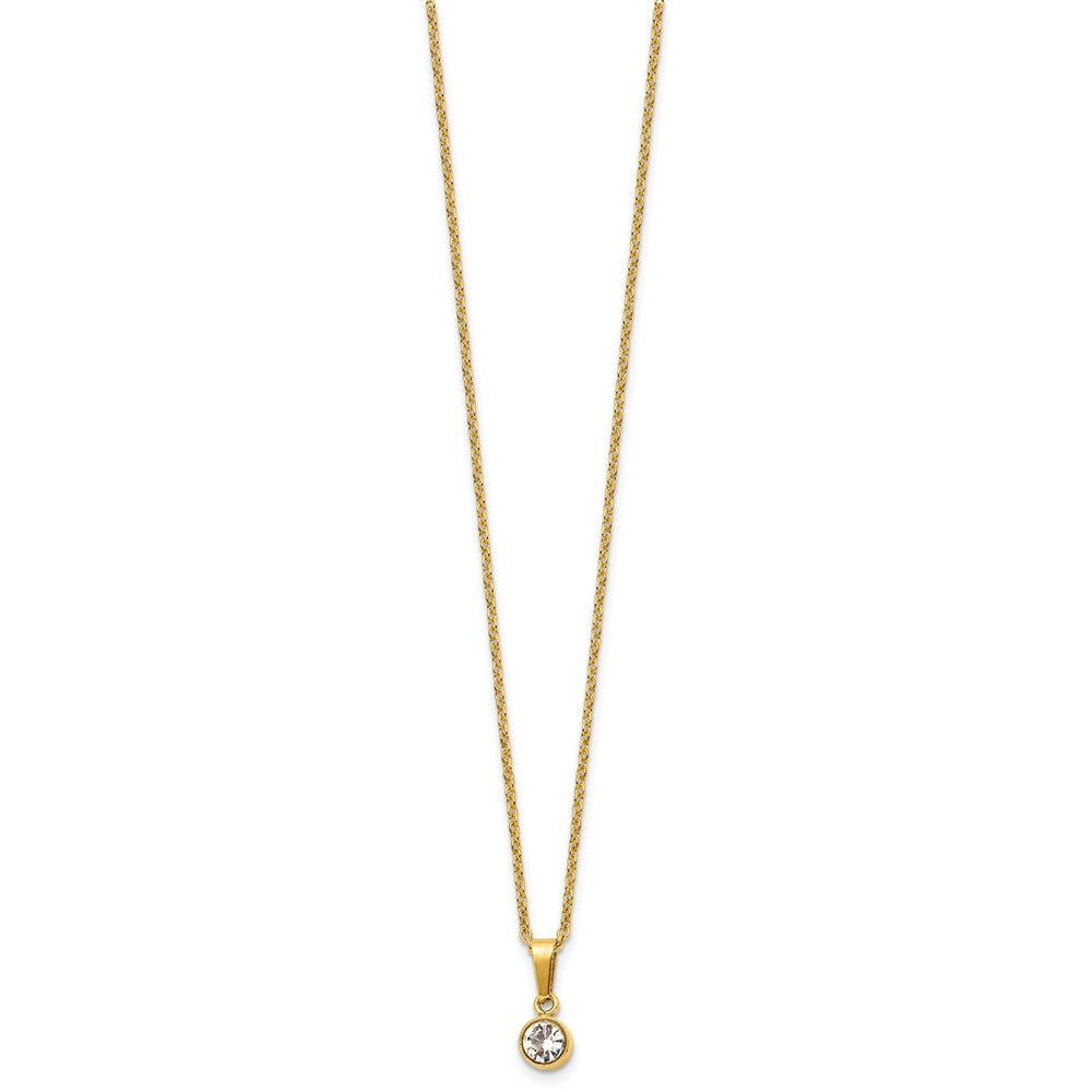 Stainless Steel Polished Yellow IP w/Crystal 16in w/2in ext. Necklace