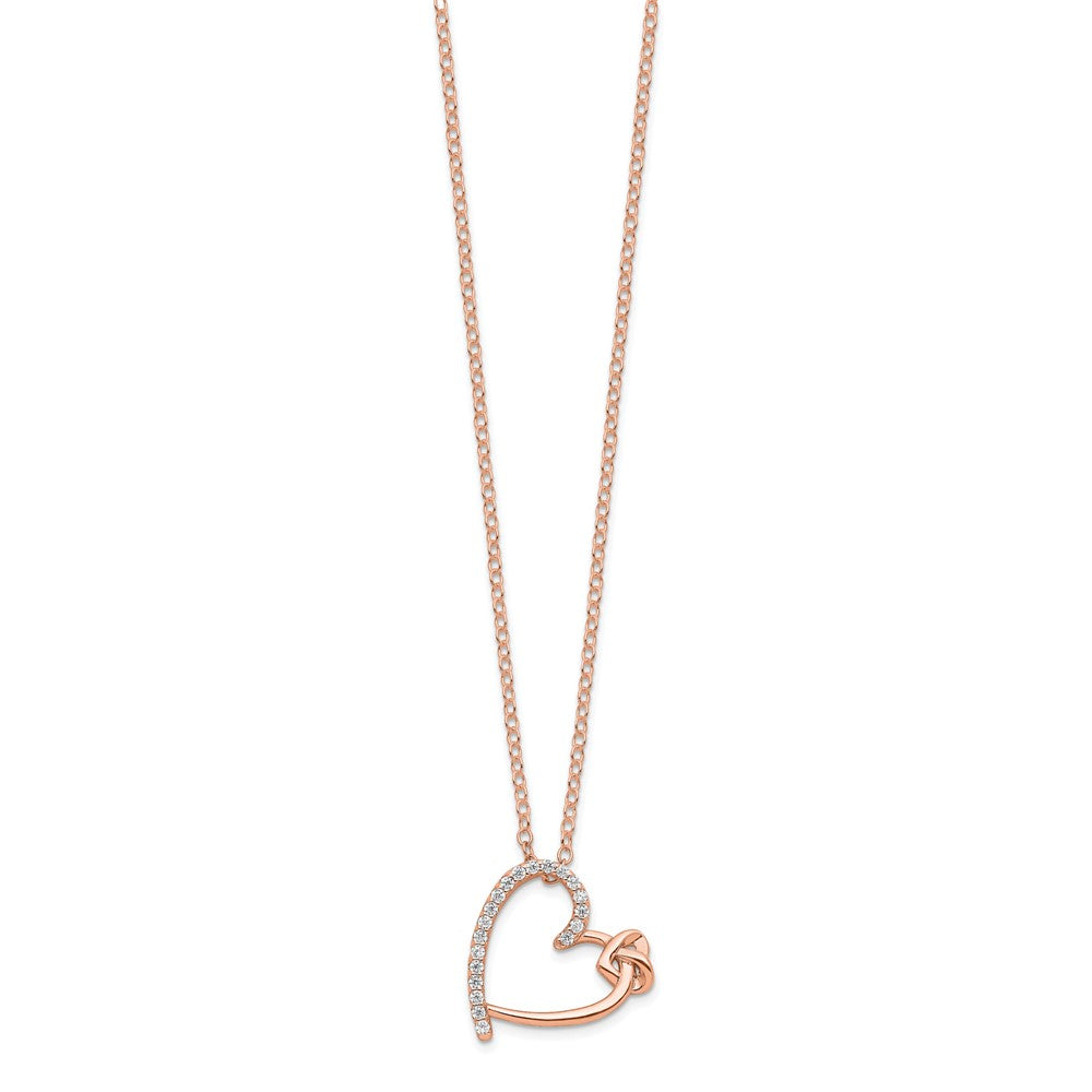 Sterling Silver Polished Rose-tone CZ Heart 18in Necklace 18 Inches
