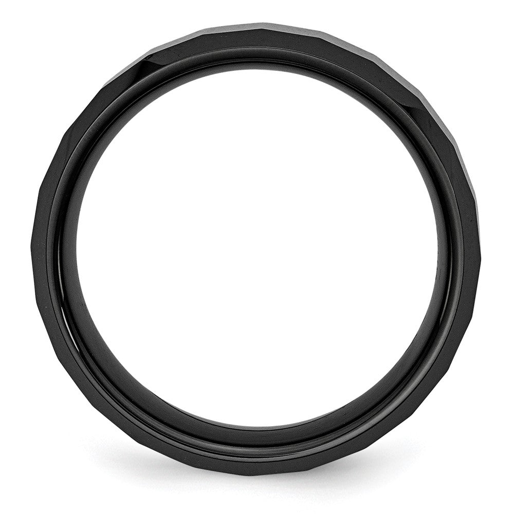 Ceramic Black Faceted Beveled Edge 8mm Polished Band Size - 6