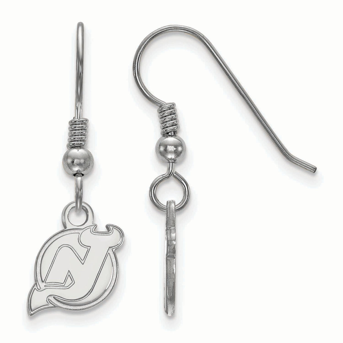 Sterling Silver Rhodium Plated NHL New Jersey Devils XS Dangle Earrings